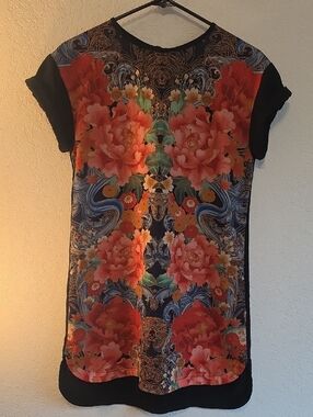 MINKPINK Black Tunic with Red and Blue Floral Print